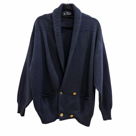 VTG St. Michael Sea & Breeze Italy Wool Blend Cardigan Sweater Navy Blue L - Picture 2 of 12